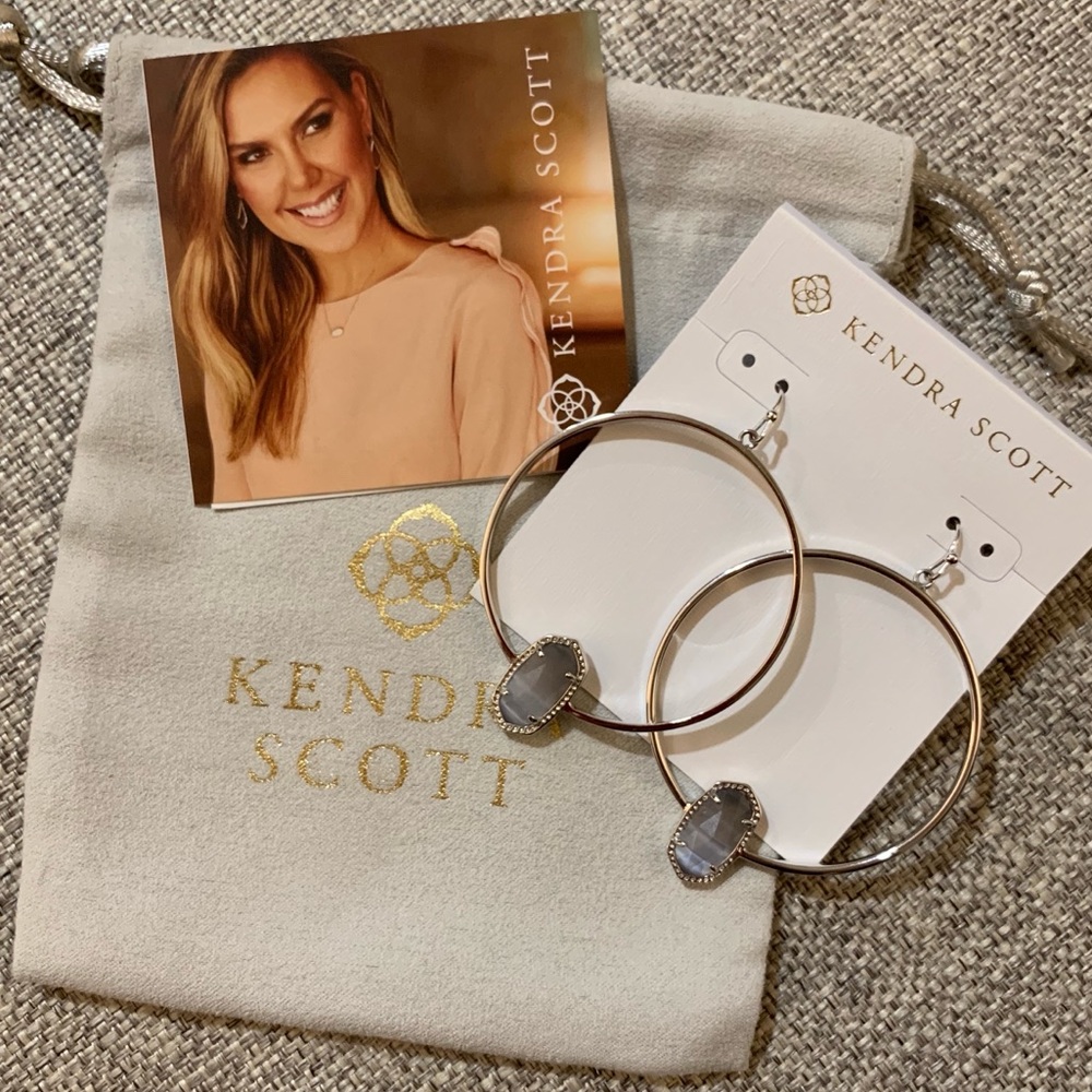 Kendra Scott Slate Cat’s Eye Elora Hoop Earrings in Rhodium
